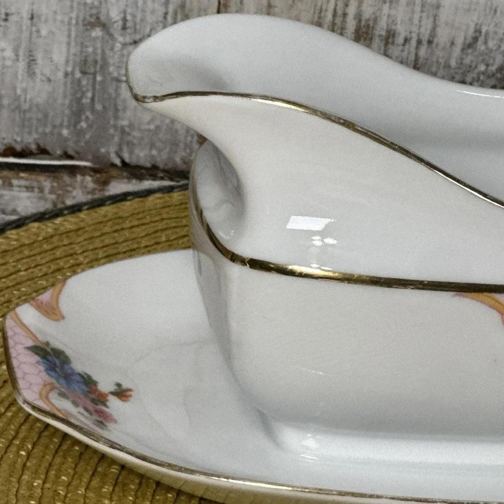 Vintage‎ Epiag Bridal Rose Gravy Boat Czechoslovakia 1930s With Underplate
